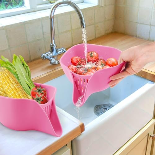 2pcs Multifunctional Silicone Drainer Basket with Spout Pink Kitchen Accessory