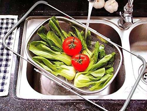 6 Quarts Stainless Steel Oval Over the Sink Colander with Expandable Handle