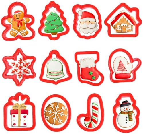 12-Piece Christmas Cookie Cutter Set Plastic Holiday Preparation