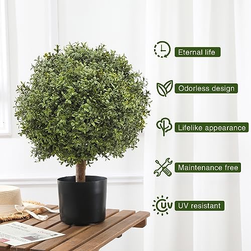Sturdy UV-Resistant Boxwood Tree Topiary Set of 2 IndoorOutdoor Use