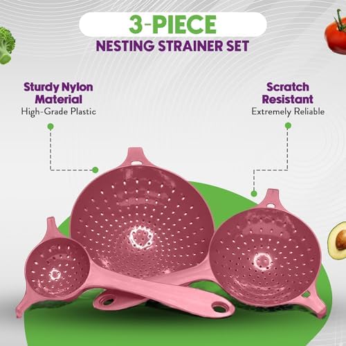 Perfect for Pasta Veggies Fruits - Compact 3-Piece Strainer Set