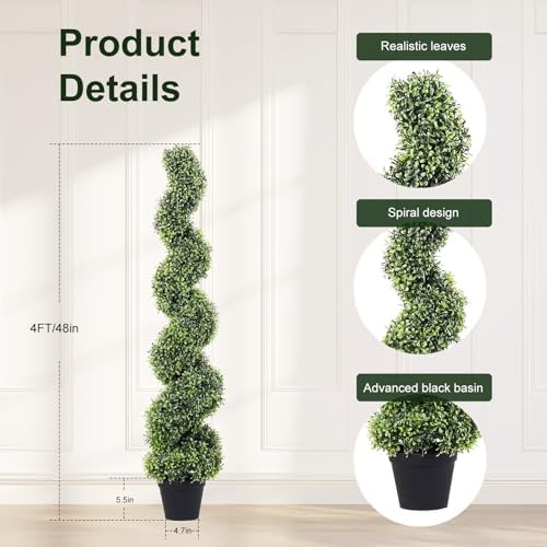 4FT Artificial Boxwood Spiral Topiary Trees Set of 2