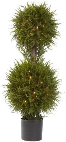40in Artificial Cedar Double Ball Topiary with LED Lights