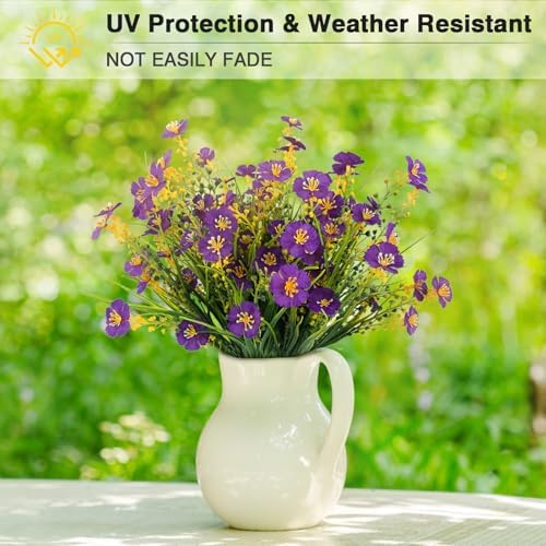 MACTING Fake Plastic Outdoor Flowers UV-Resistant and Durable Purple