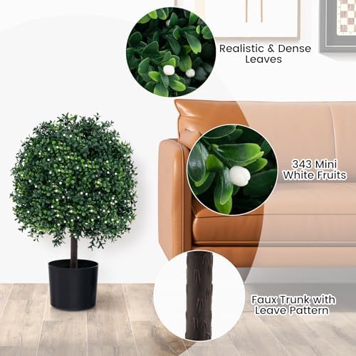 Goplus Vivid Boxwood Topiary Ball Set of 2 with Realistic Fruits