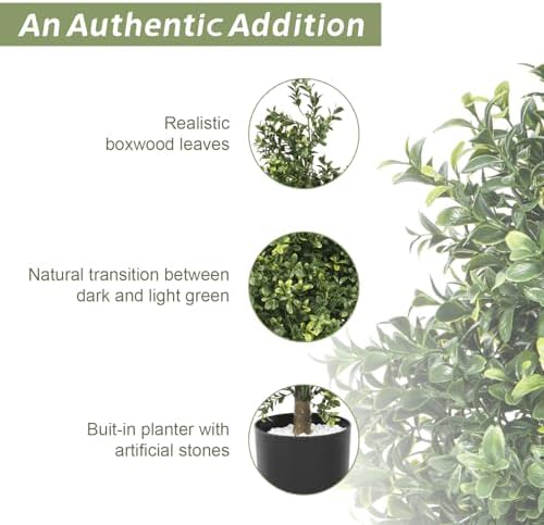 Usego 2-Pack Boxwood Faux Topiary Bushes Black Plastic Pot Faux Shrub 249ft