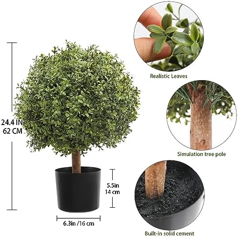 Sturdy UV-Resistant Boxwood Tree Topiary Set of 2 IndoorOutdoor Use