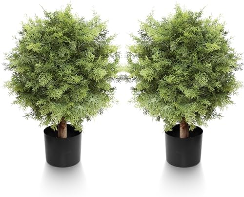 Realistic artificial cypress topiaries 2 pack