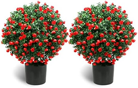 Sunnyglade 216 Tall Artificial Rose Topiary 2-Piece UV-Resistant Potted Set