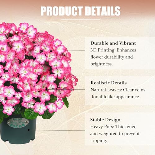 Vibrant 20 Potted Fake Geraniums Outdoor Topiary - No Assembly Required