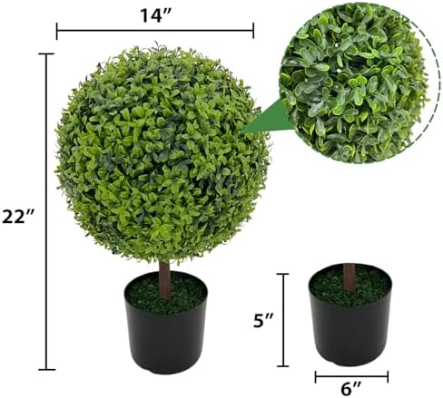 ROOMTEC 2 Pcs 22 Inch Artificial Boxwood Topiary Trees