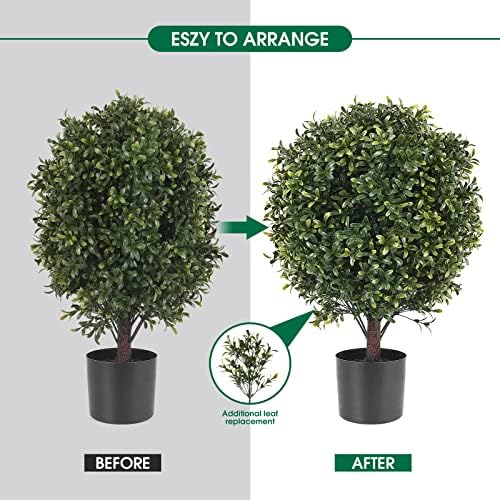 21 Inch Artificial Boxwood Topiary Ball Trees Set of 2