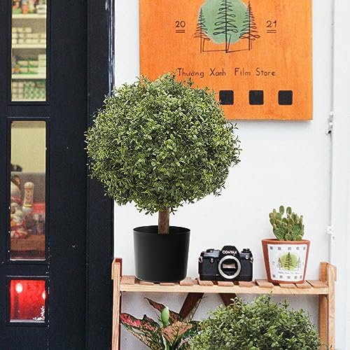Sturdy UV-Resistant Boxwood Tree Topiary Set of 2 IndoorOutdoor Use