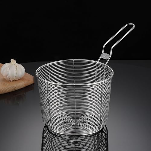 Premium Stainless Steel Frying Basket with Handle - Efficient Noodle Strainer and Colander