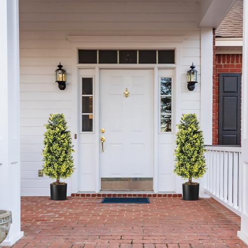 Jexine 2 Pcs Artificial Topiary Trees with Black Pot and Moss
