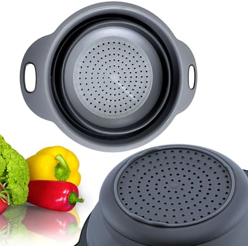 YARRD Space-Saving Silicone Colander with Handle for Kitchen Camping