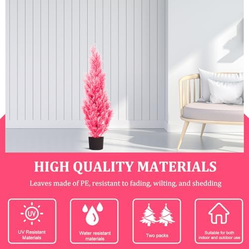 COMUSTER 2 Pack 4-Foot Pink Artificial Cedar Trees
