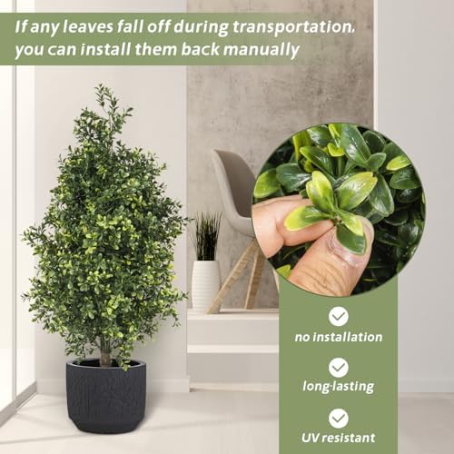 Usego 2-Pack Boxwood Faux Topiary Bushes Black Plastic Pot Faux Shrub 249ft