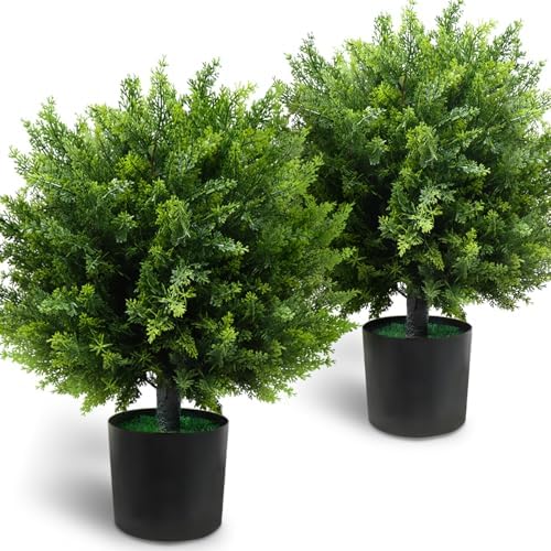GZFDY 21-Inch Artificial Cedar Ball Trees Set of Two