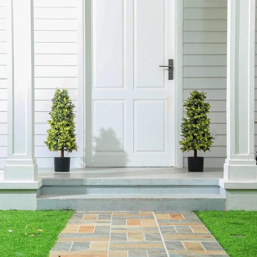 Jexine 2 Pcs Artificial Topiary Trees with Black Pot and Moss