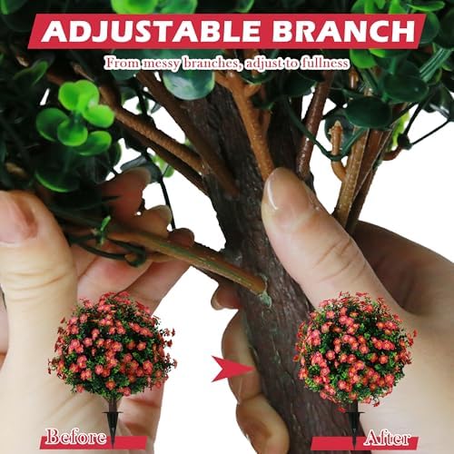 Sunnyglade Set of 2 Artificial Boxwood Topiary Trees with Red Blooms
