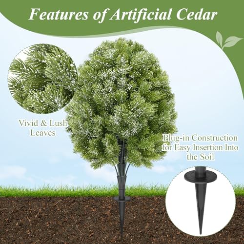 Premium 2-Pack 24 Artificial Cypress Topiaries with Ground Spikes