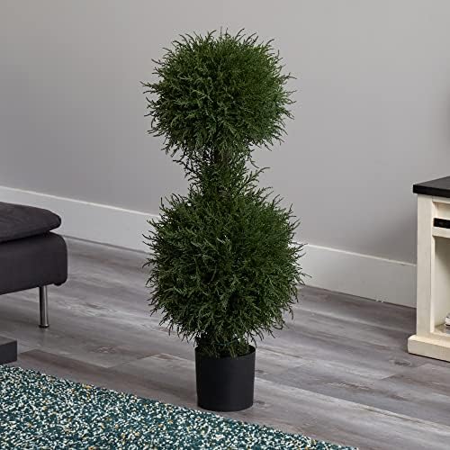 40in Artificial Cedar Double Ball Topiary with LED Lights
