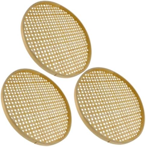 3-Piece Natural Weaving Colander Baskets Traditional Chinese Snack Sieve Storage Baskets