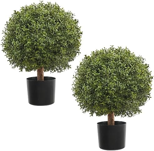 Sturdy UV-Resistant Boxwood Tree Topiary Set of 2 IndoorOutdoor Use