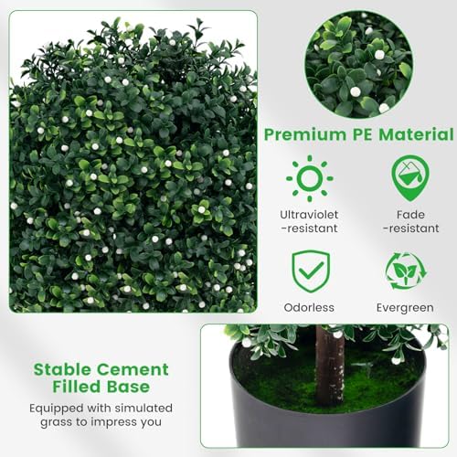 Goplus Vivid Boxwood Topiary Ball Set of 2 with Realistic Fruits