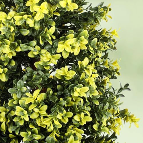Jexine 2 Pcs Artificial Topiary Trees with Black Pot and Moss