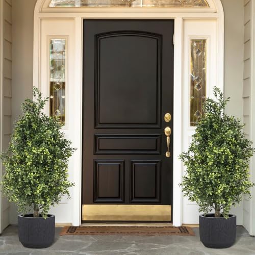 Usego 2-Pack Boxwood Faux Topiary Bushes Black Plastic Pot Faux Shrub 249ft
