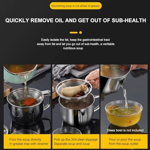 Stainless Steel Fat Separator 1000ml with Glass Lid
