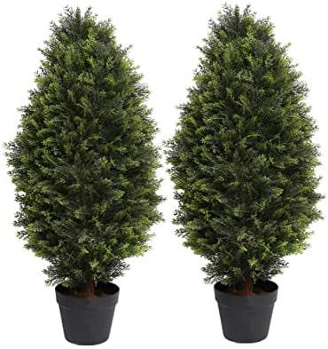 Set of 2 3FT Artificial Cedar Topiary Trees