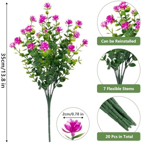 Bassion 20 Bundles Fake Artificial Flowers Outdoor