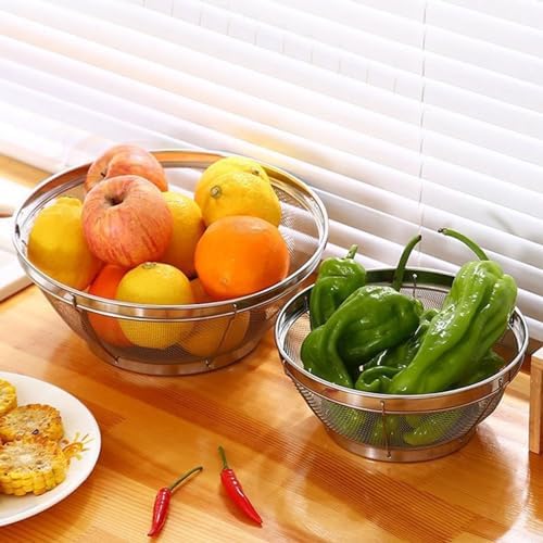 Stainless Steel Rice Sieve Bowl Fine Mesh Strainer Silver Colander