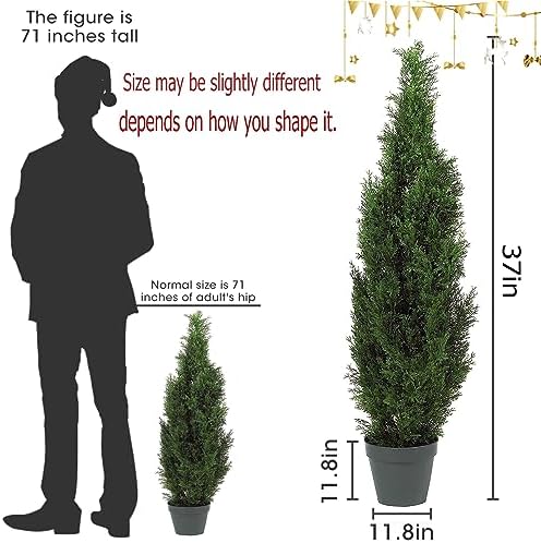 Two Pre-Potted 3 Artificial Cedar Topiary Outdoor Indoor Display