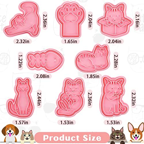 Sawysine 8 Pcs 3D Cat Cookie Cutters Set