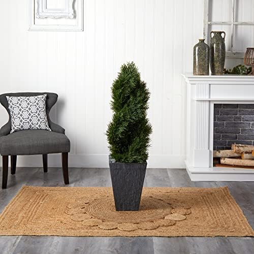 Double Spiral Cypress Topiary in Slate Planter