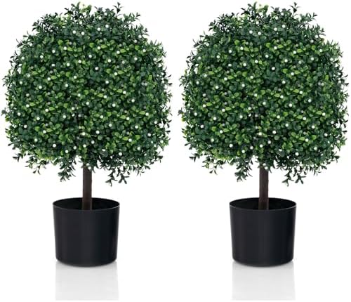 Goplus Vivid Boxwood Topiary Ball Set of 2 with Realistic Fruits