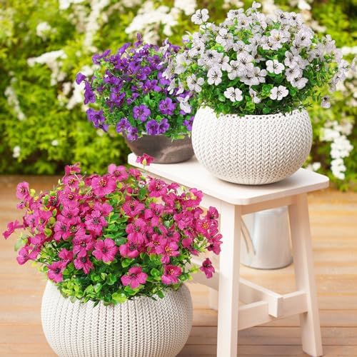 SOMYTING Artificial Azalea Flowers 8 Bundle Set Magenta