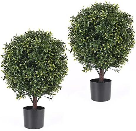 21 Inch Artificial Boxwood Topiary Ball Trees Set of 2