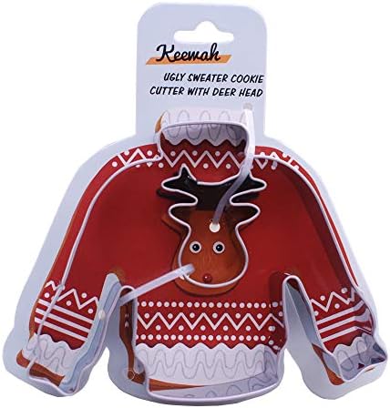 Keewah 4 Ugly Sweater Cookie Cutter with Mini Deer Head Stainless Steel
