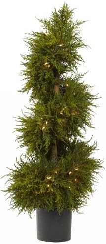 Nearly Natural 43in Cedar Spiral Topiary with LED Lights