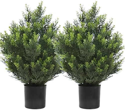 Momoplant Cedar Artificial Bush 24inch 2 Packs Faux Topiary
