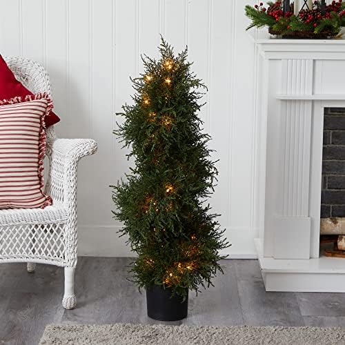 Nearly Natural 43in Cedar Spiral Topiary with LED Lights