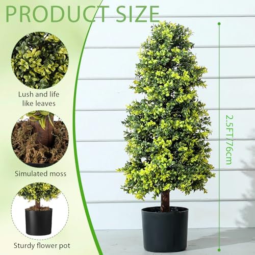 Jexine 2 Pcs Artificial Topiary Trees with Black Pot and Moss