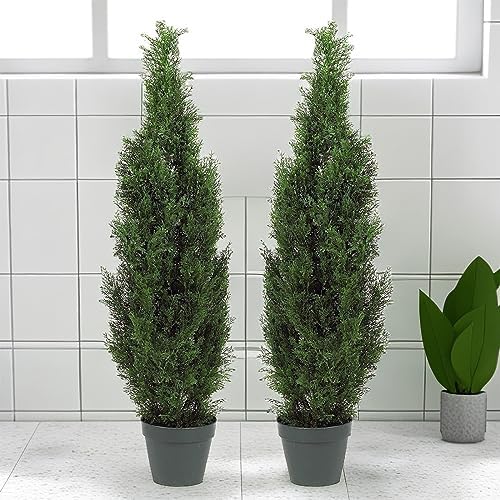 Two Pre-Potted 3 Artificial Cedar Topiary Outdoor Indoor Display