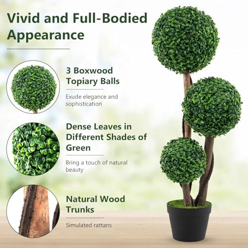 Artificial Boxwood Topiary Tree with 3 Ft Height