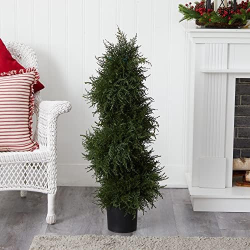 Nearly Natural 43in Cedar Spiral Topiary with LED Lights